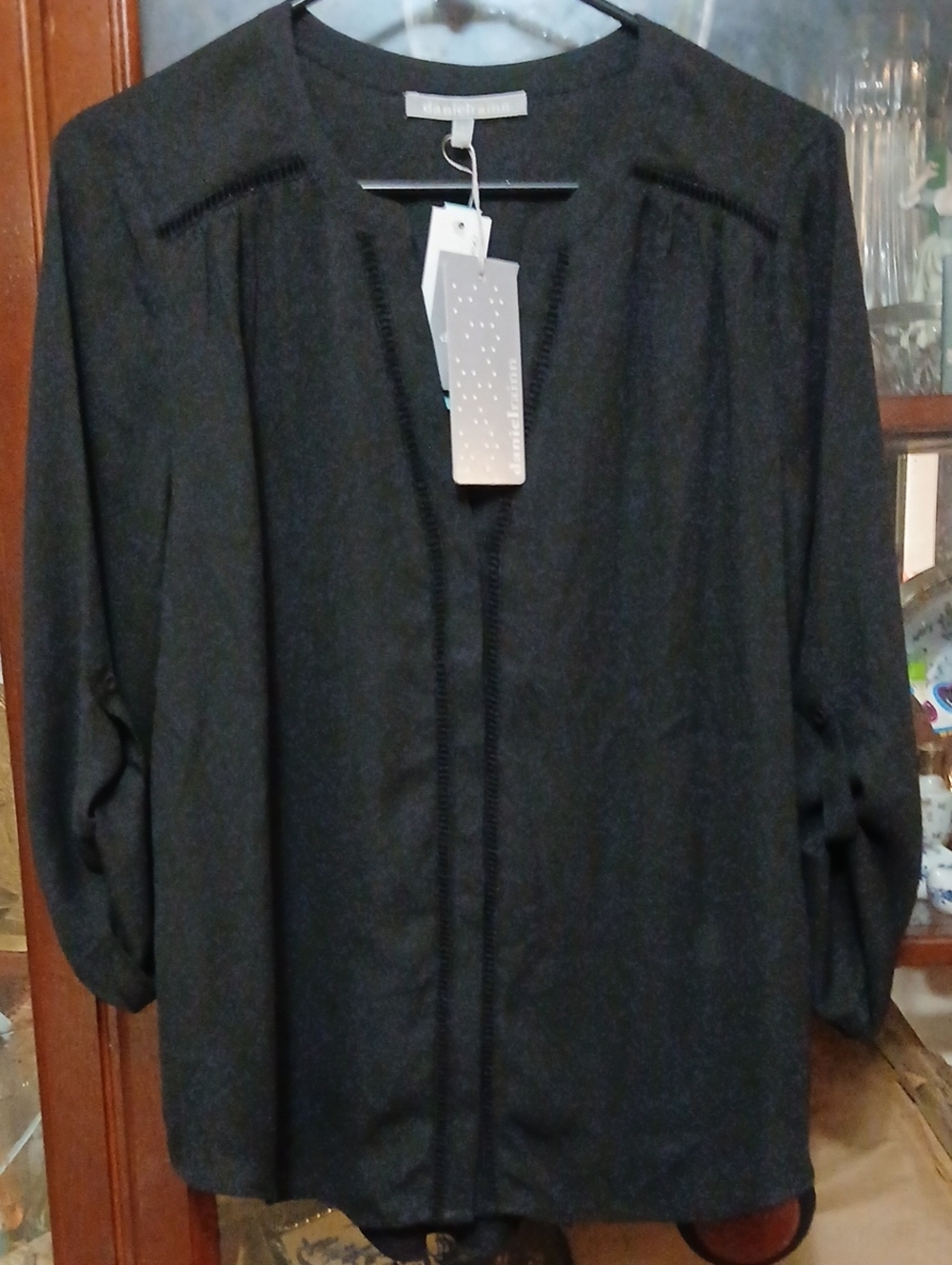 Daniel Rainn Black Open-Front Lightweight Blouse,sz.m